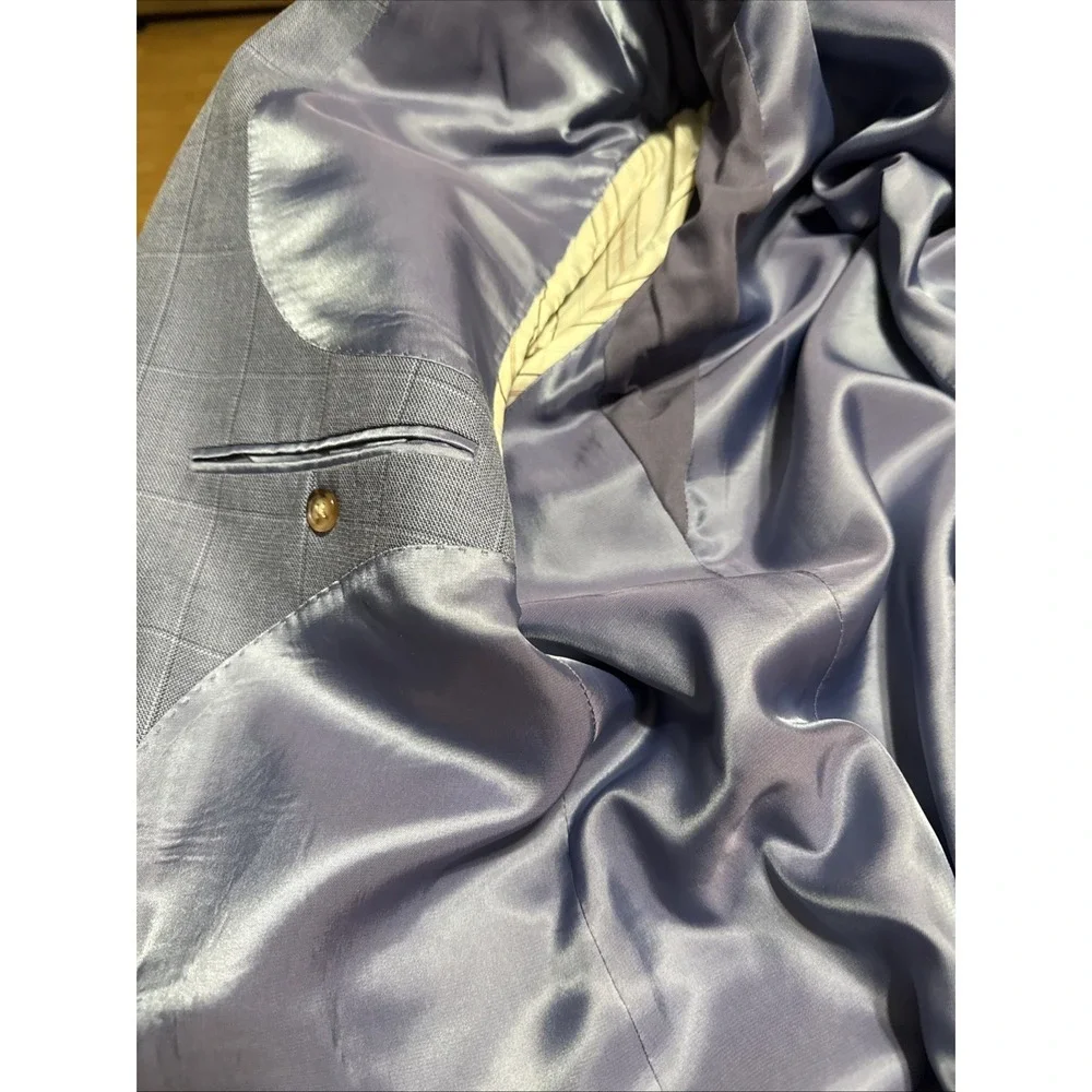 Lauren Ralph Lauren Men's Blazer 44R Light Blue Windowpane Silk/wool